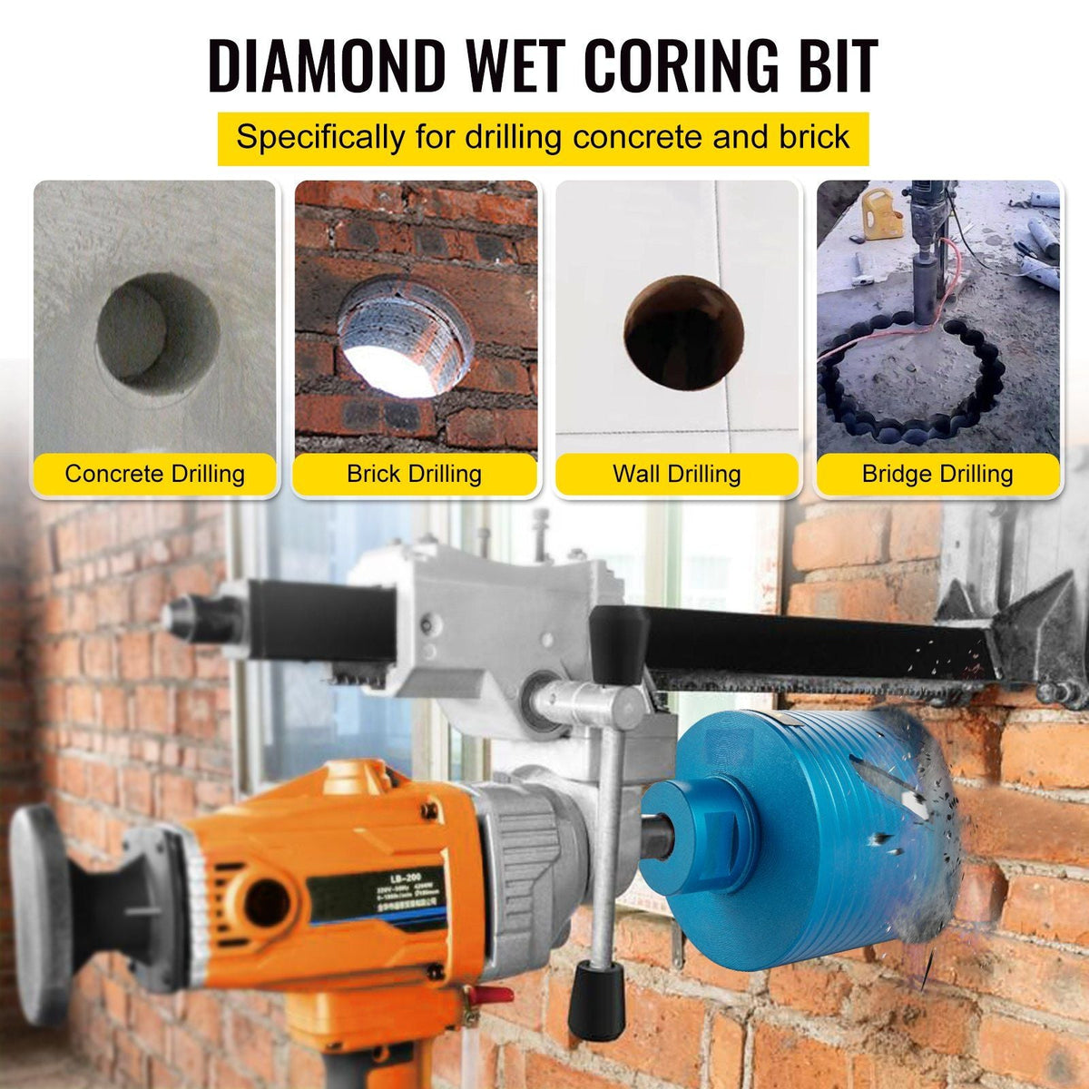 Dry Core Drill Bit, 4.25"/108 mm Diameter 5/8"-11 Shank Arbor with a Pilot Bit & 4.5" Blade, 9.5"/241.3mm Depth Diamond Coring Bore Tool, Masonry Hole Saw Bits for Hard Concrete Brick and Block