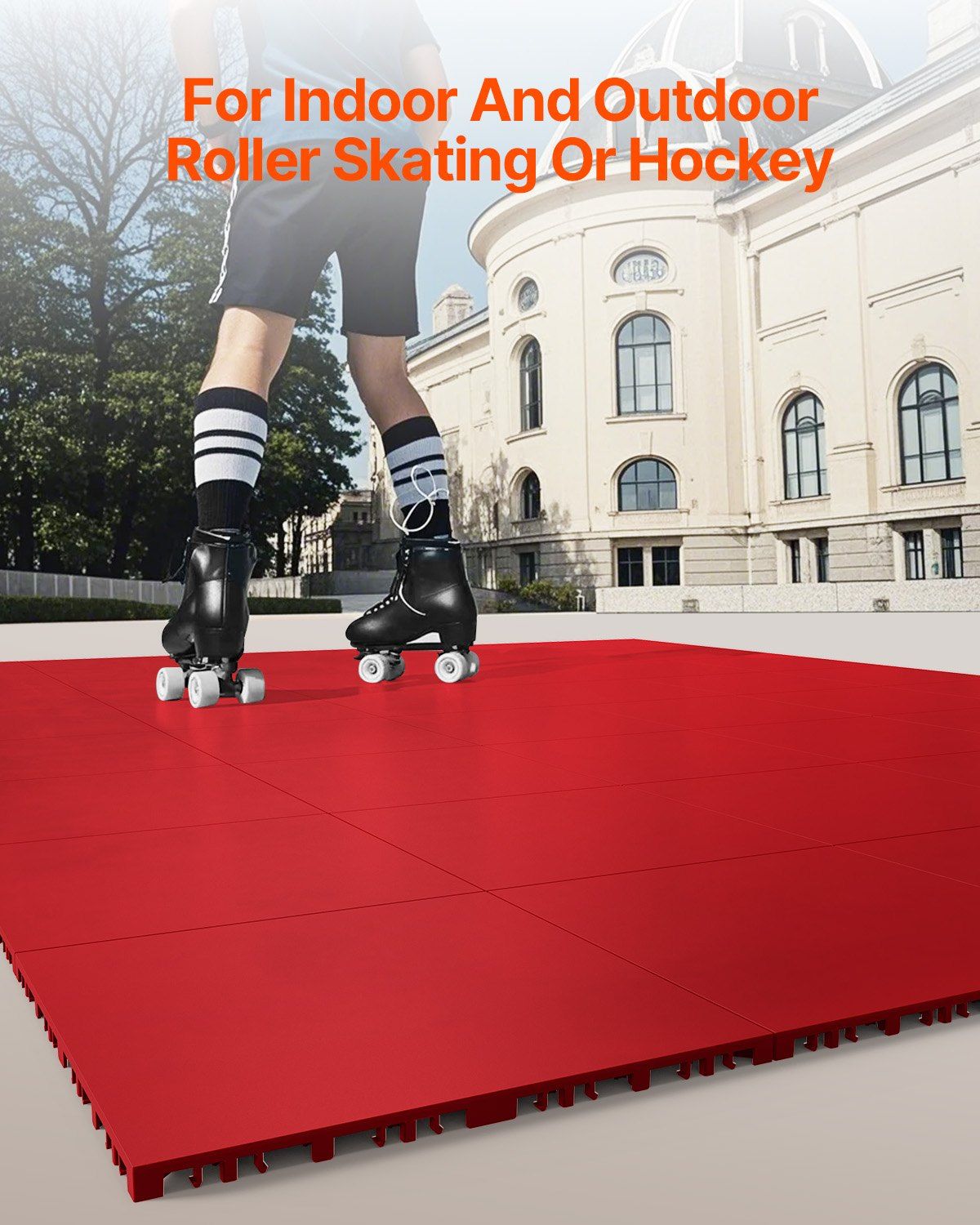 Dryland Tiles for Hockey Floor Mat, 12.4 x 12.4 in Interlocking Versatile Training Surface, 8 PCS Interlocking PP Puzzle Dance Floor Tiles, Hockey Training Equipment Board for Shooting, Red