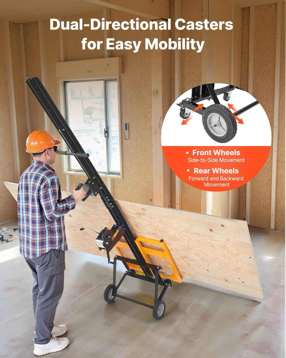 Drywall Lift, Heavy-Duty 150 lbs Sheetrock Hoist for Ceiling & Wall Installation, One Person Drywall Installation, 4 x 16 ft Max. Panel Lifter Jack Hoist with Wheels, Easy Transport (Yellow)