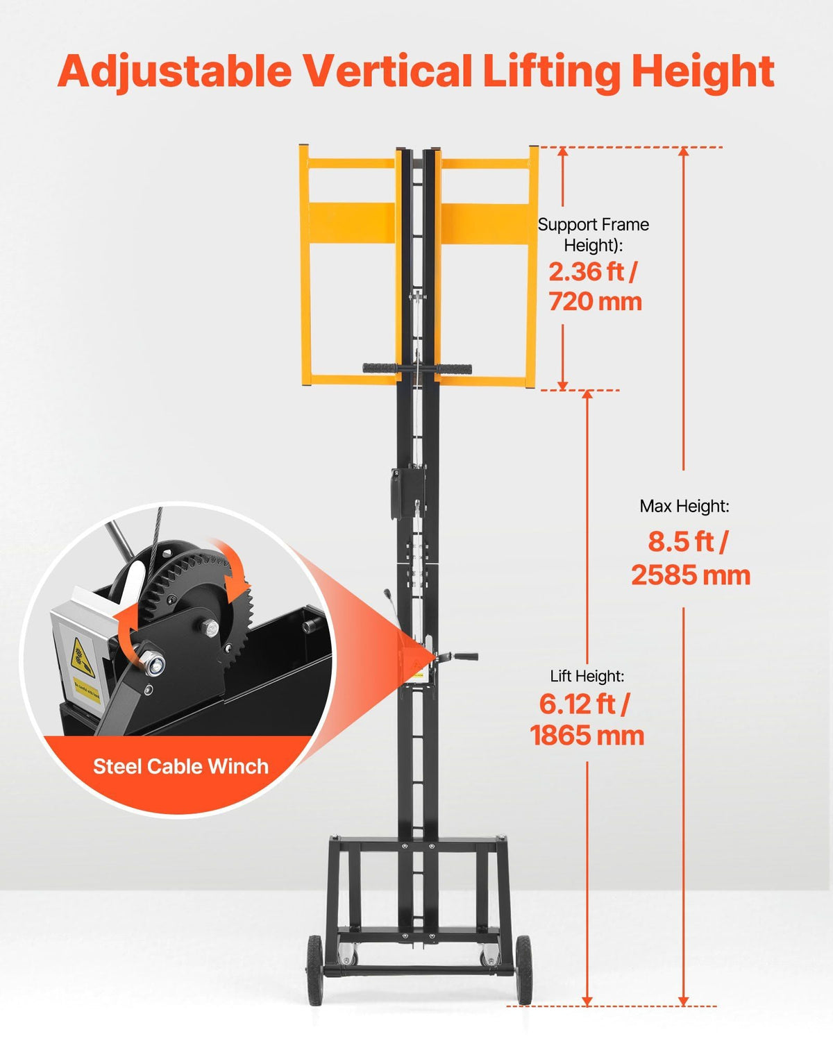 Drywall Lift, Heavy-Duty 150 lbs Sheetrock Hoist for Ceiling & Wall Installation, One Person Drywall Installation, 4 x 16 ft Max. Panel Lifter Jack Hoist with Wheels, Easy Transport (Yellow)