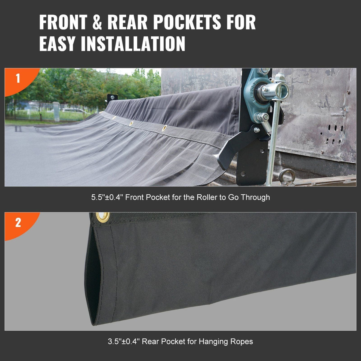 Dump Truck Mesh Tarp, 5 x 14 ft, PVC Coated Black Heavy Duty Cover with 5.5" 18oz Double Pocket, Brass Grommets, Reinforced Double Needle Stitch Webbing Fits Manual or Electric Dump Truck System