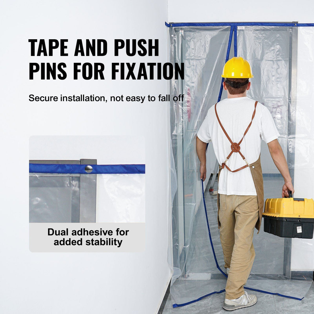 Dust Barrier, 8.5 x 5 Ft Dust Barrier Door Kit, with Magnetic Self-Closing Zipper, PE Construction Door Cover for Dust Containment, Reusable Dust Protection Wall for Living Room Bathroom Remodel