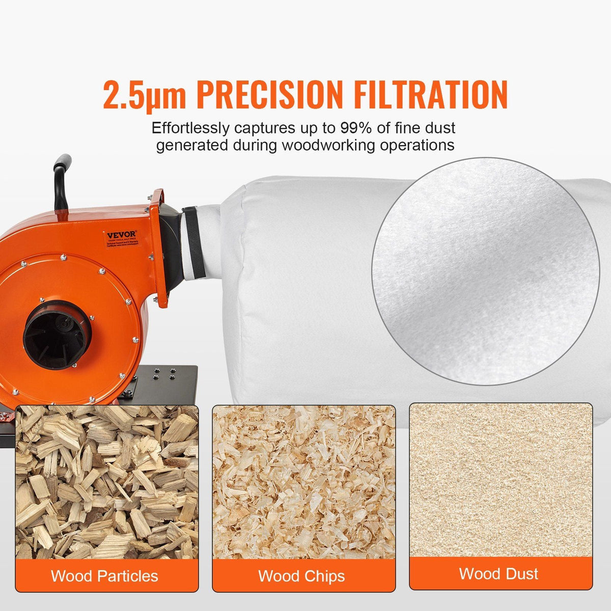 Dust Collector, 1HP 537 CFM Air Flow, Rolling Dust Collector with 21-Gallon Dust Collection Bag, 2.5 Micron Bag Filtration, Industrial Workshop Mobile Wood Dust Container with Handle and Wheels