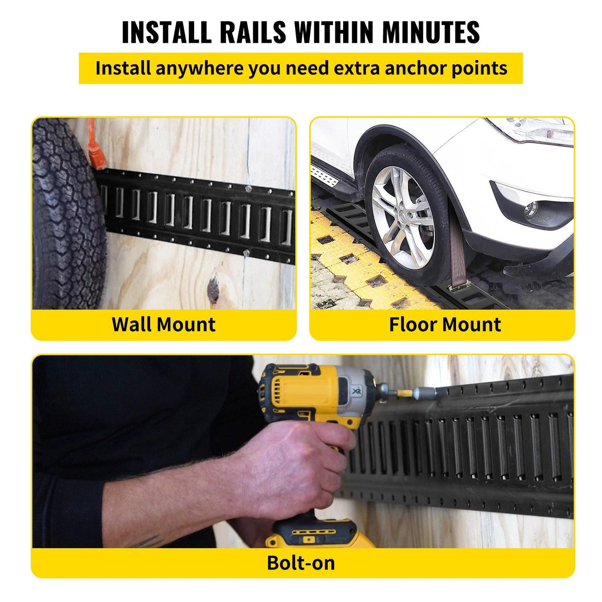 E-Track Tie-Down Rail, 4PCS 4-FT Steel Rails w/Standard 1"x2.5" Slots, Compatible with O and D Rings & Tie-Offs and Ratchet Straps & Hooked Chains, for Cargo and Heavy Equipment Securing