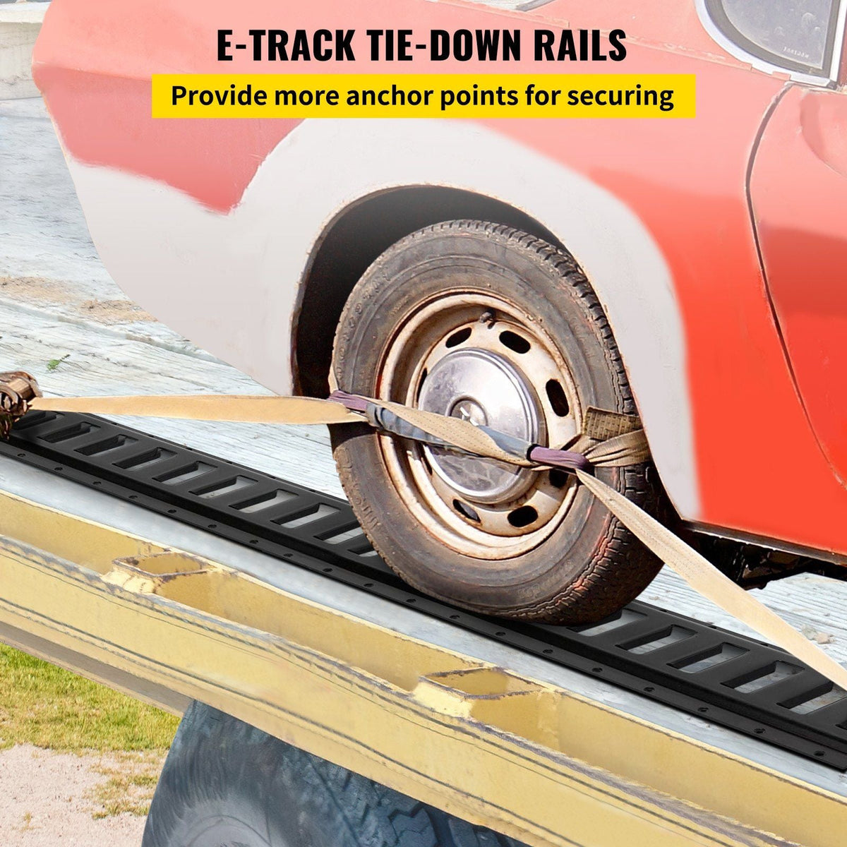 E-Track Tie-Down Rail, 4PCS 4-FT Steel Rails w/Standard 1"x2.5" Slots, Compatible with O and D Rings & Tie-Offs and Ratchet Straps & Hooked Chains, for Cargo and Heavy Equipment Securing