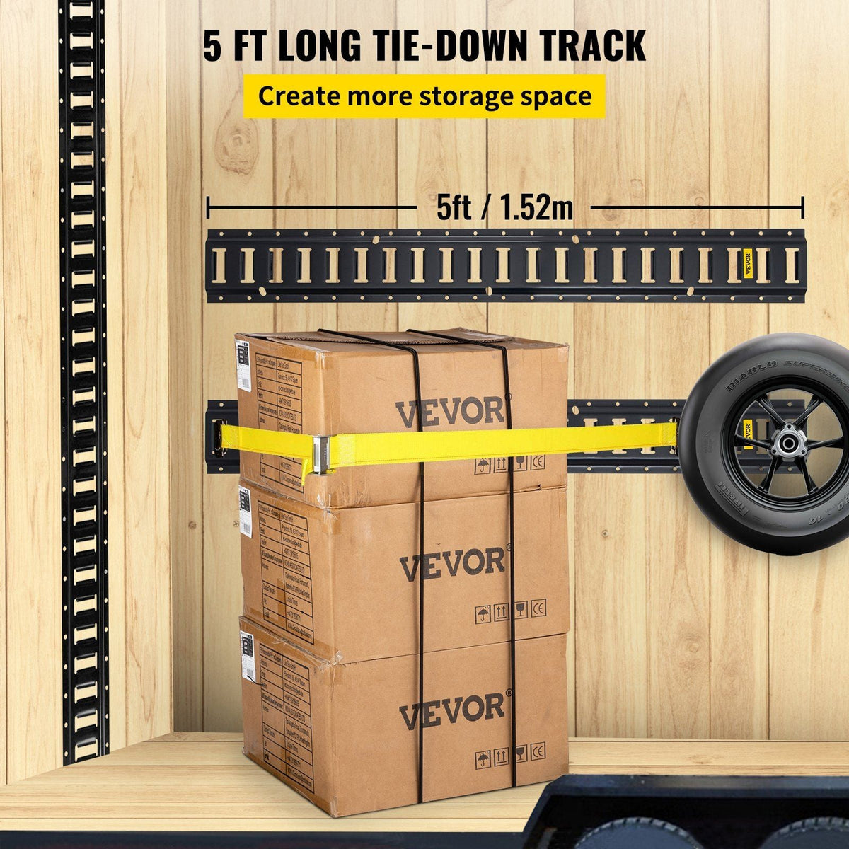 E-Track Tie-Down Rail, 4PCS 5-FT Steel Rails w/Standard 1"x2.5" Slots, Compatible with O and D Rings & Tie-Offs and Ratchet Straps & Hooked Chains, for Cargo and Heavy Equipment Securing