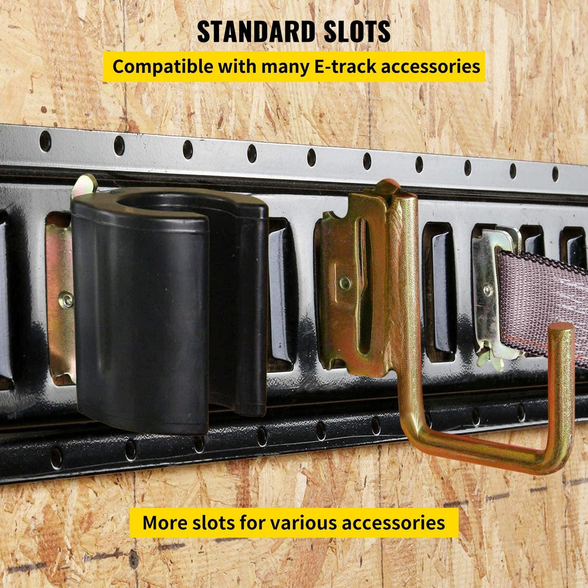 E-Track Tie-Down Rail, 4PCS 8-FT Steel Rails w/Standard 1"x2.5" Slots, Compatible with O and D Rings & Tie-Offs and Ratchet Straps & Hooked Chains, for Cargo and Heavy Equipment Securing