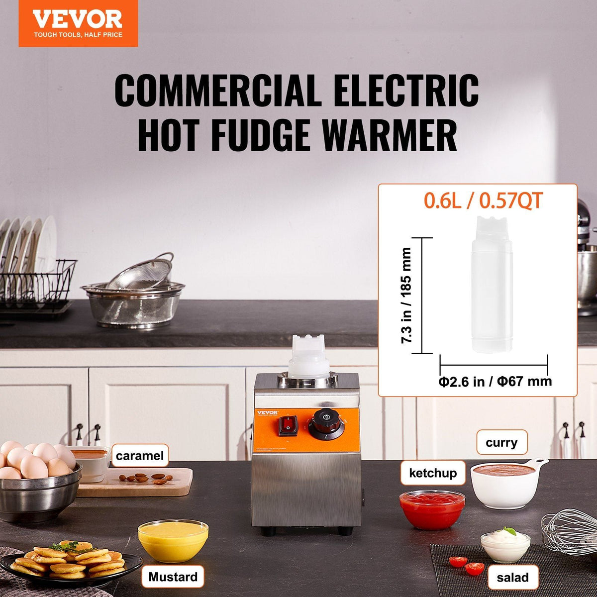 Electric Bottle Warmer with Bottle, 0.57 Qt Commercial Cheese Dispenser, Hot Fudge Warmer 86-185°F Temp Adjustable, Plastic Bottle Nacho Cheese Sauce Warmer for Hot Fudge Cheese Caramel, Square