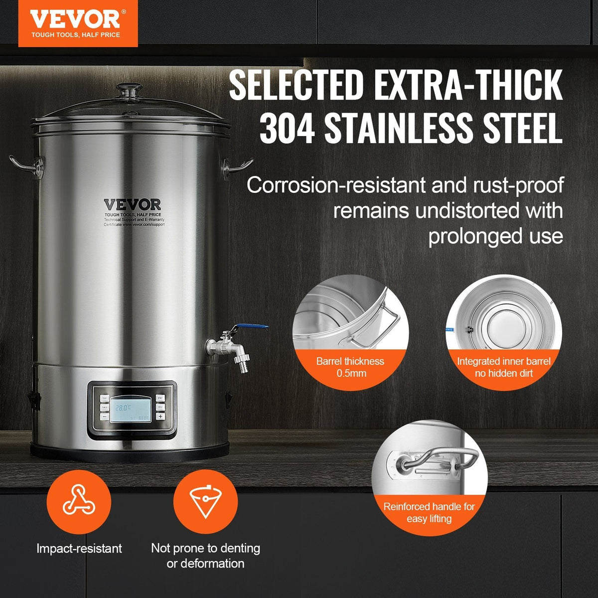 Electric Brewing System, 8 GALLON Brewing Stock Pot, All-in-One Home Beer Brewer, 304 Stainless Steel Brewing Supplies with Panel, Includes Glass Lid, Handle, Spigot, Electronic Panel Control