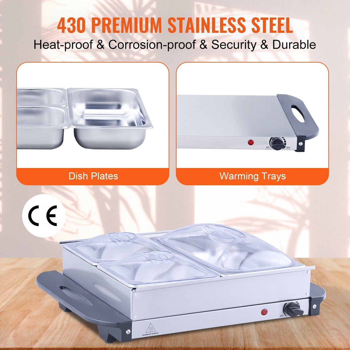 Electric Buffet Server & Food Warmer, 14" x 14" Portable Stainless Steel Chafing Dish Set with Temp Control & Oven-Safe Pan, Perfect for Catering, Parties, Events, Entertaining, Silver, ETL