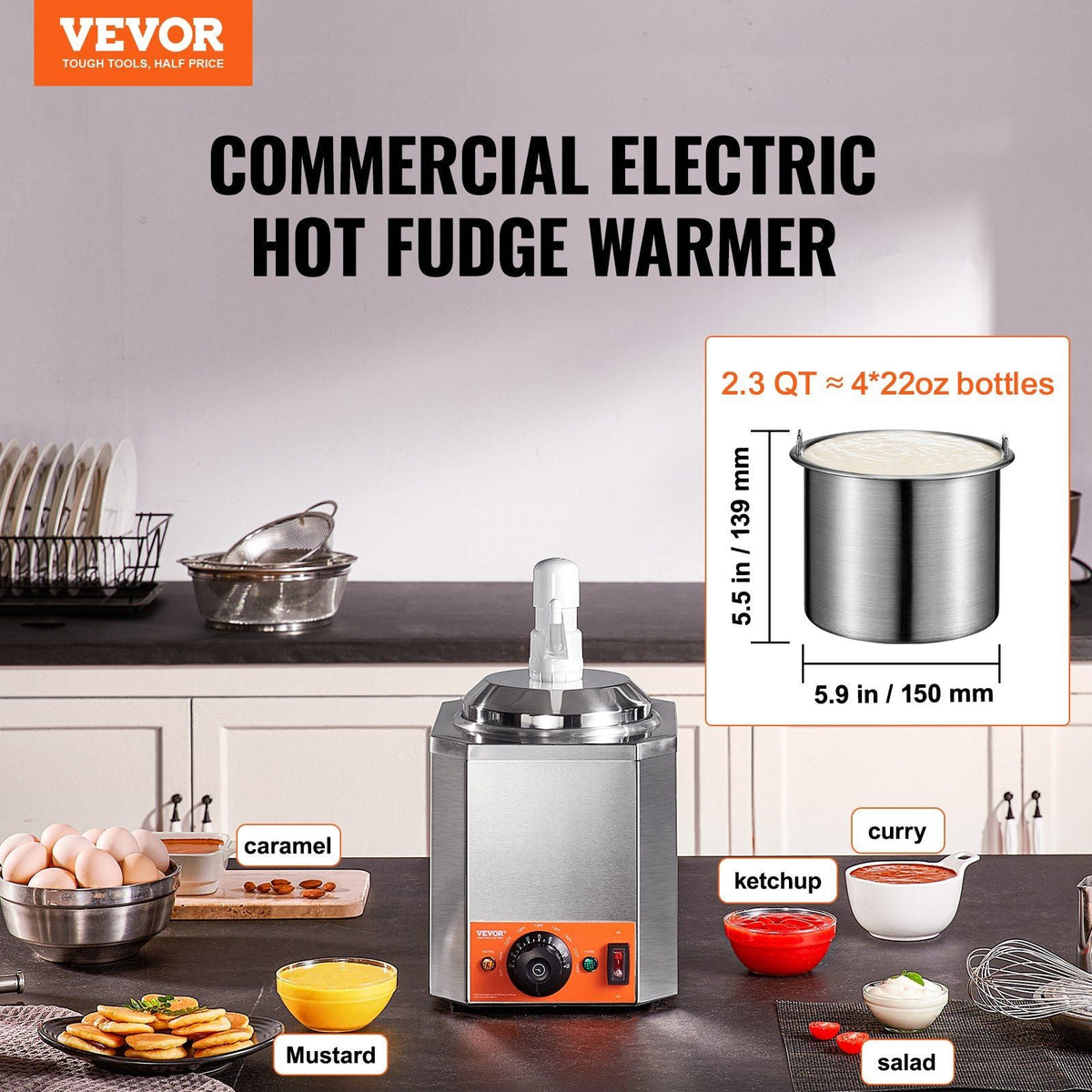 Electric Cheese Dispenser with Pump, 2.3 Qt Commercial Hot Fudge Warmer, Plastic Pump Dispenser, 86-230°F Temp Adjustable Nacho Cheese Sauce Warmer, for Hot Fudge Cheese Caramel