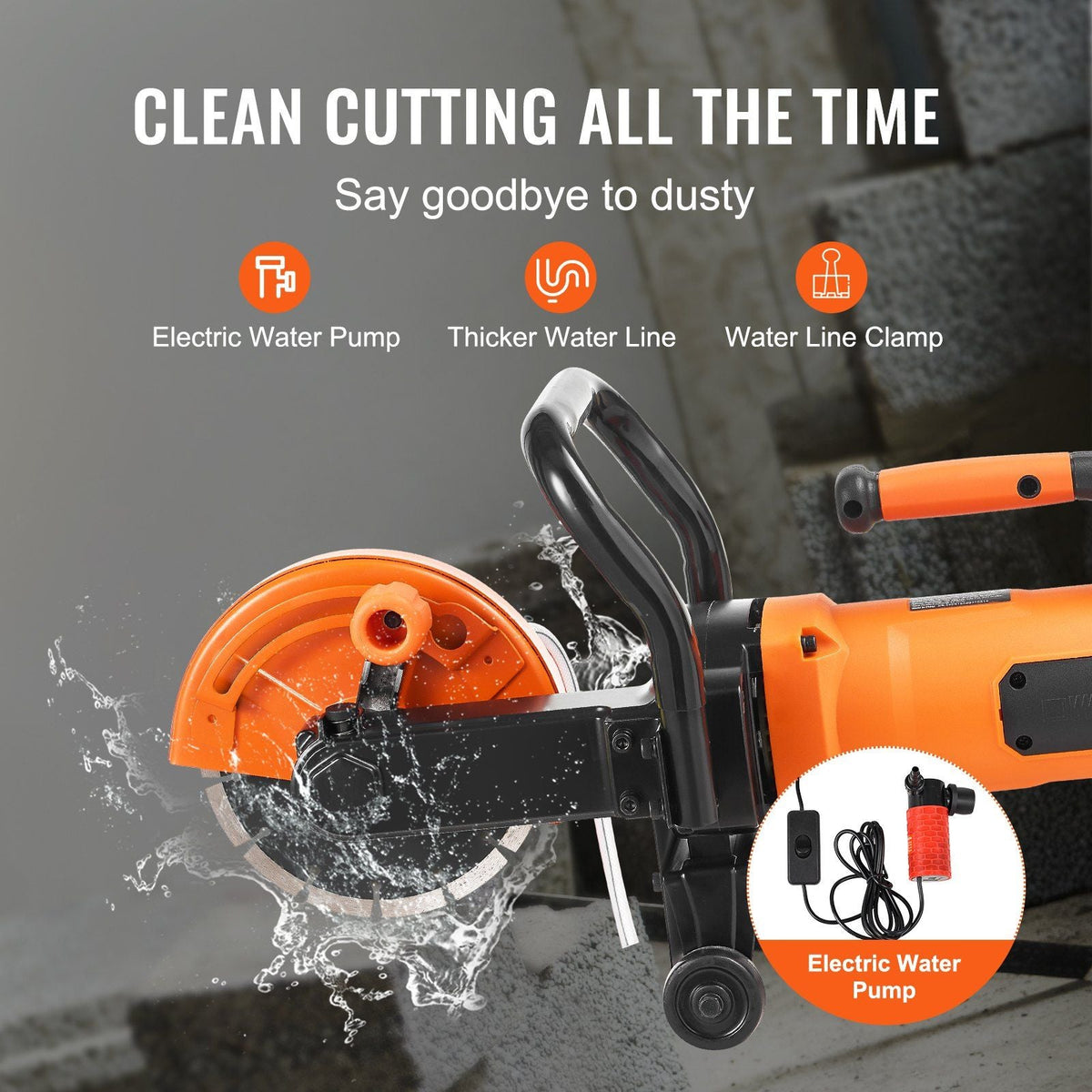 Electric Concrete Saw, 7 in Circular Saw Cutter, 2000 W High Power with Max. 2.5 in Cutting Depth, Wet/Dry Disk Saw Cutter Includes Water Line, Pump and Blade, for Stone, Brick