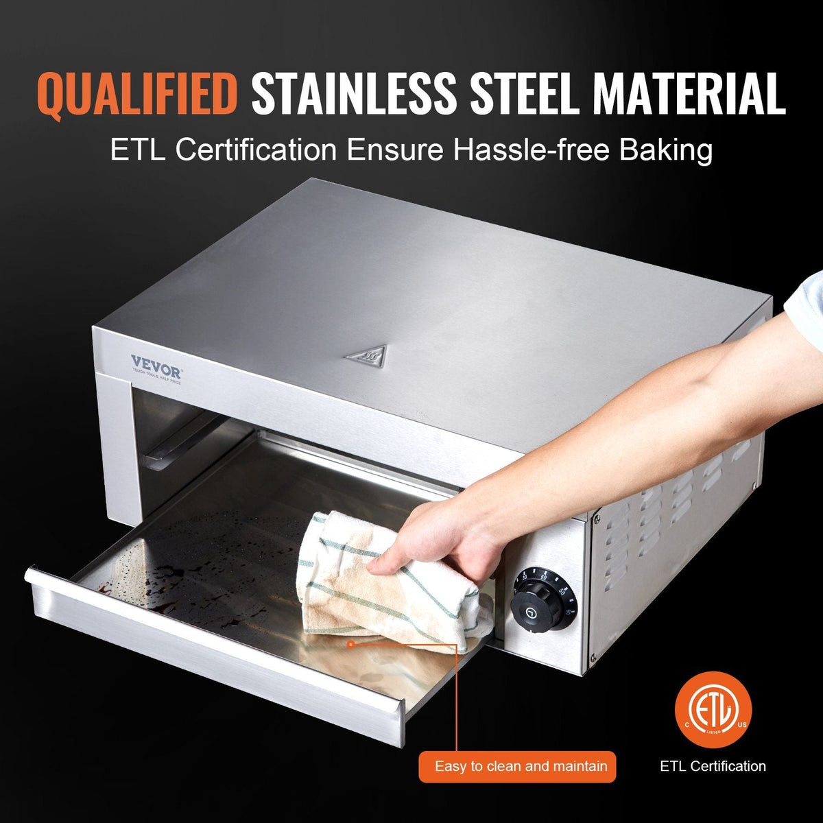 Electric Countertop Pizza Oven 12-inch, 1500W Commercial Pizza Oven with Adjustable Temp, 0-60 Minutes Timer, 360° Uniform Baking Pizza Maker & Removable Crumb Tray for Commercial and Home Use