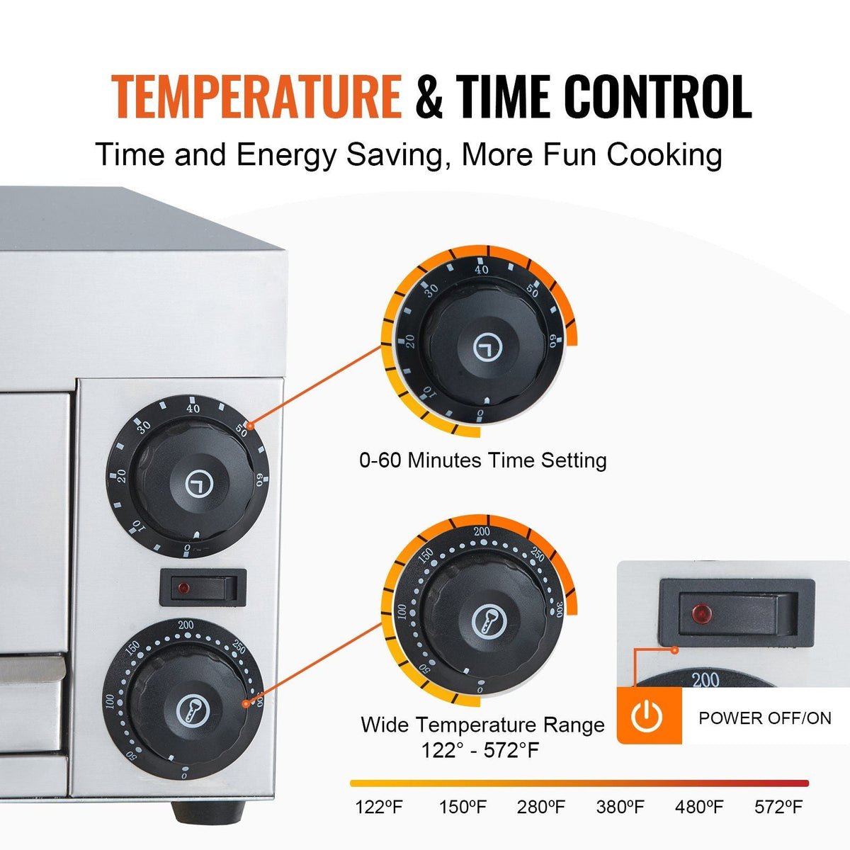 Electric Countertop Pizza Oven 12-inch, 1500W Commercial Pizza Oven with Adjustable Temp, 0-60 Minutes Timer, 360° Uniform Baking Pizza Maker & Removable Crumb Tray for Commercial and Home Use