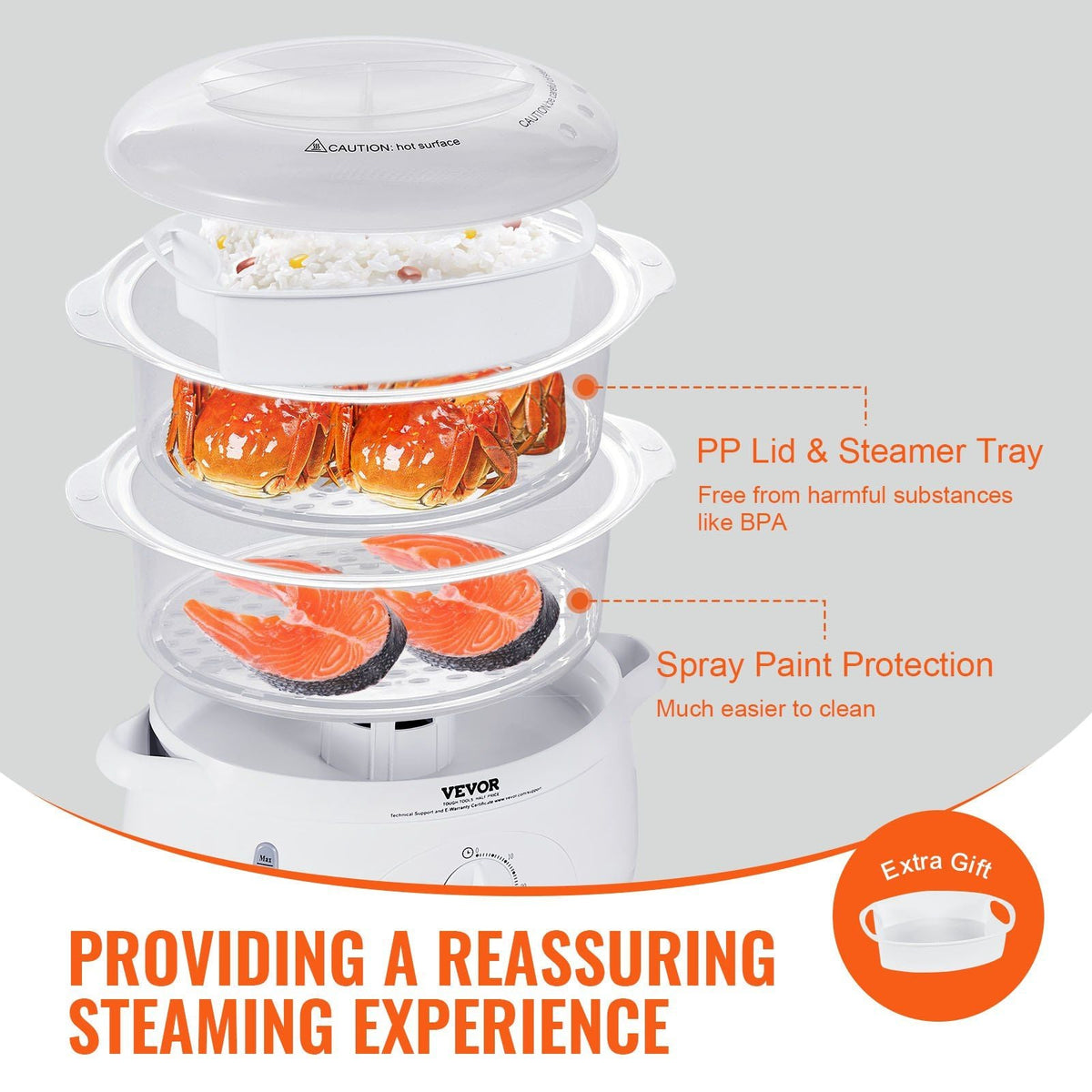 Electric Food Steamer, 7.4Qt/7L Electric Vegetable Steamer with 2-Tier Stackable Trays, 800W Food-Grade Food Steamer for Cooking with 60-Min Timer, Auto Shut-Off and Boil Dry Protection