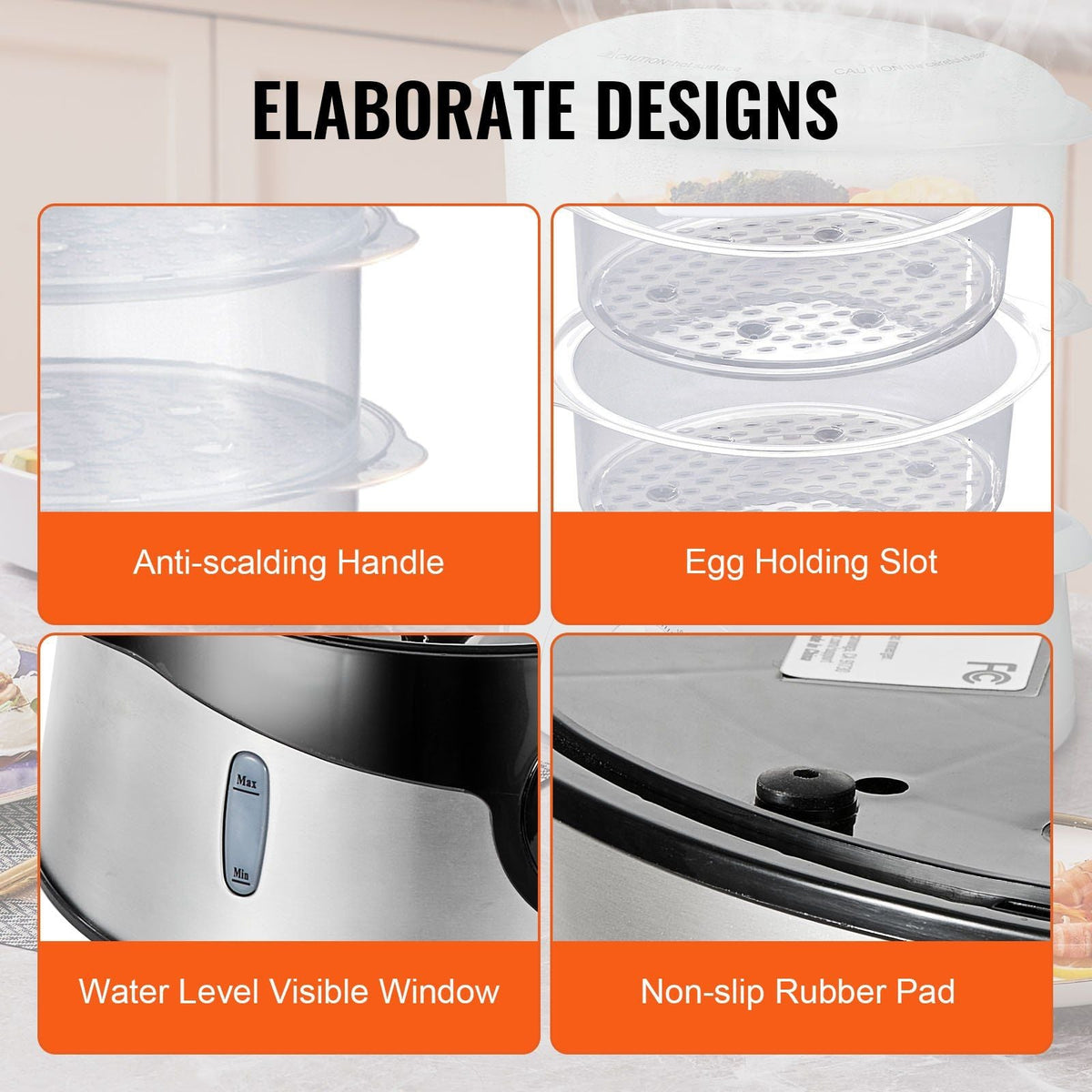 Electric Food Steamer, 9.5Qt/9L Electric Vegetable Steamer with 3-Tier Stackable Trays, 800W Food-Grade Food Steamer for Cooking with 60-Min Timer, Auto Shut-Off and Boil Dry Protection