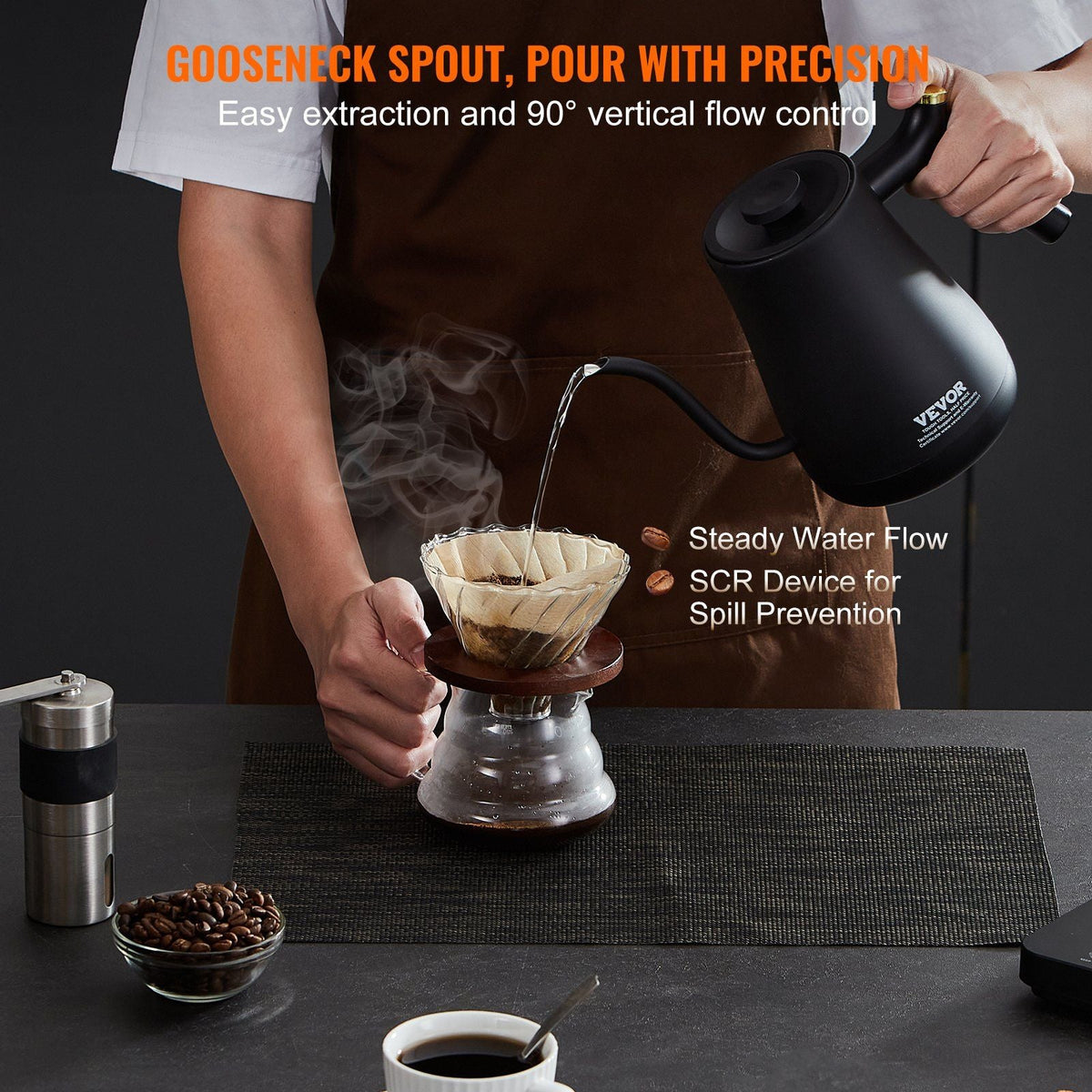 Electric Gooseneck Kettle 1L, Temperature Control Pour Over Coffee Kettle with 5 Variable Presets, 304 Food Grade Stainless Steel Hot Water Tea Boiler & Boil-Dry Protection, Keep Warm, 1200W