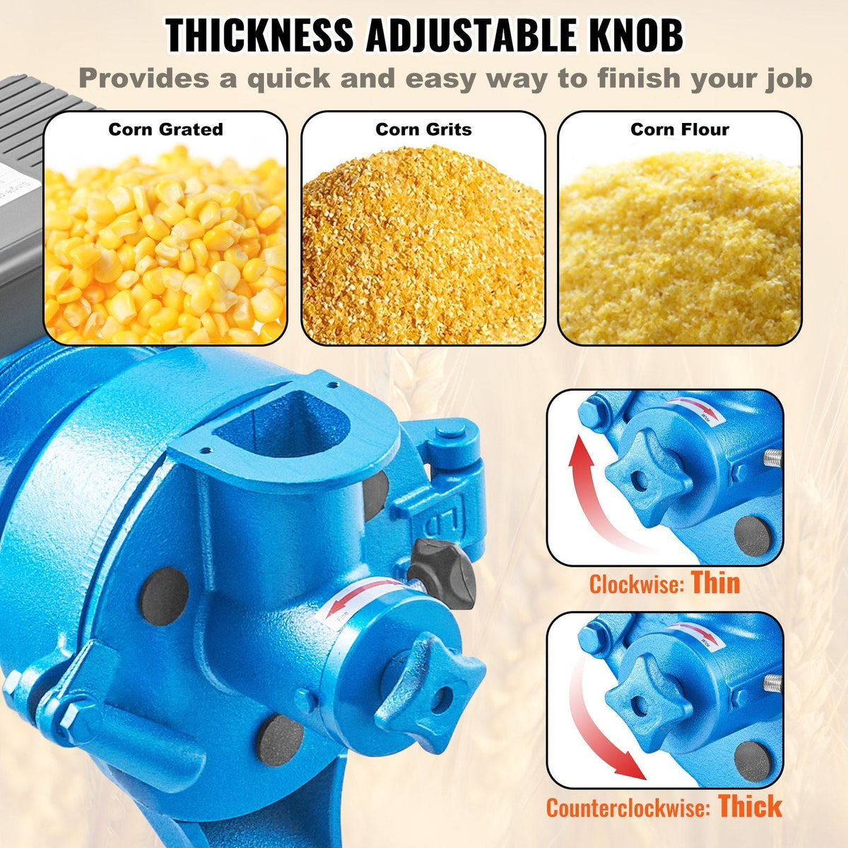 Electric Grain Mill Grinder, 1500W 110V Spice Grinders, Commercial Corn Mill with Funnel, Thickness Adjustable Powder Machine, Heavy Duty Feed Flour Cereal Mill Wheat Grinders, Dry & Wet Grinder