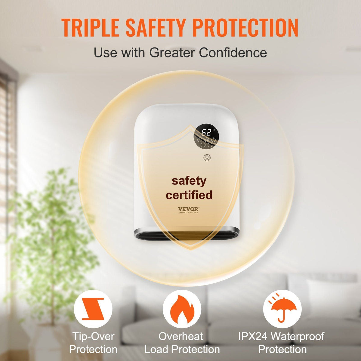 Electric Wall Heater 1500W, Small Space Heaters with Touch Screen & Wireless Remote Control, Tip-Over & Overheat & IPX24 Waterproof Safety Protection, Wall-Mount/Tabletop for Indoor Use, White