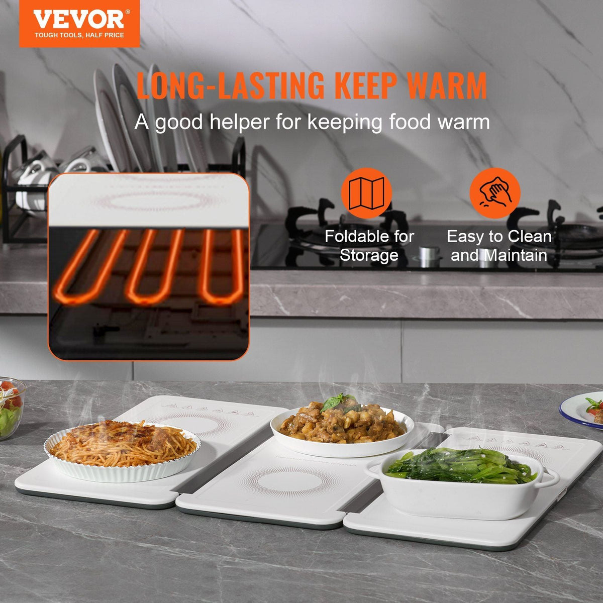 Electric Warming Tray, 18.9" x 10.2" Portable Cold Rolled Sheet Heating Tray with Temperature Control (35-100°C), Perfect for Catering, House, Parties, Events, Entertaining and Holiday, White