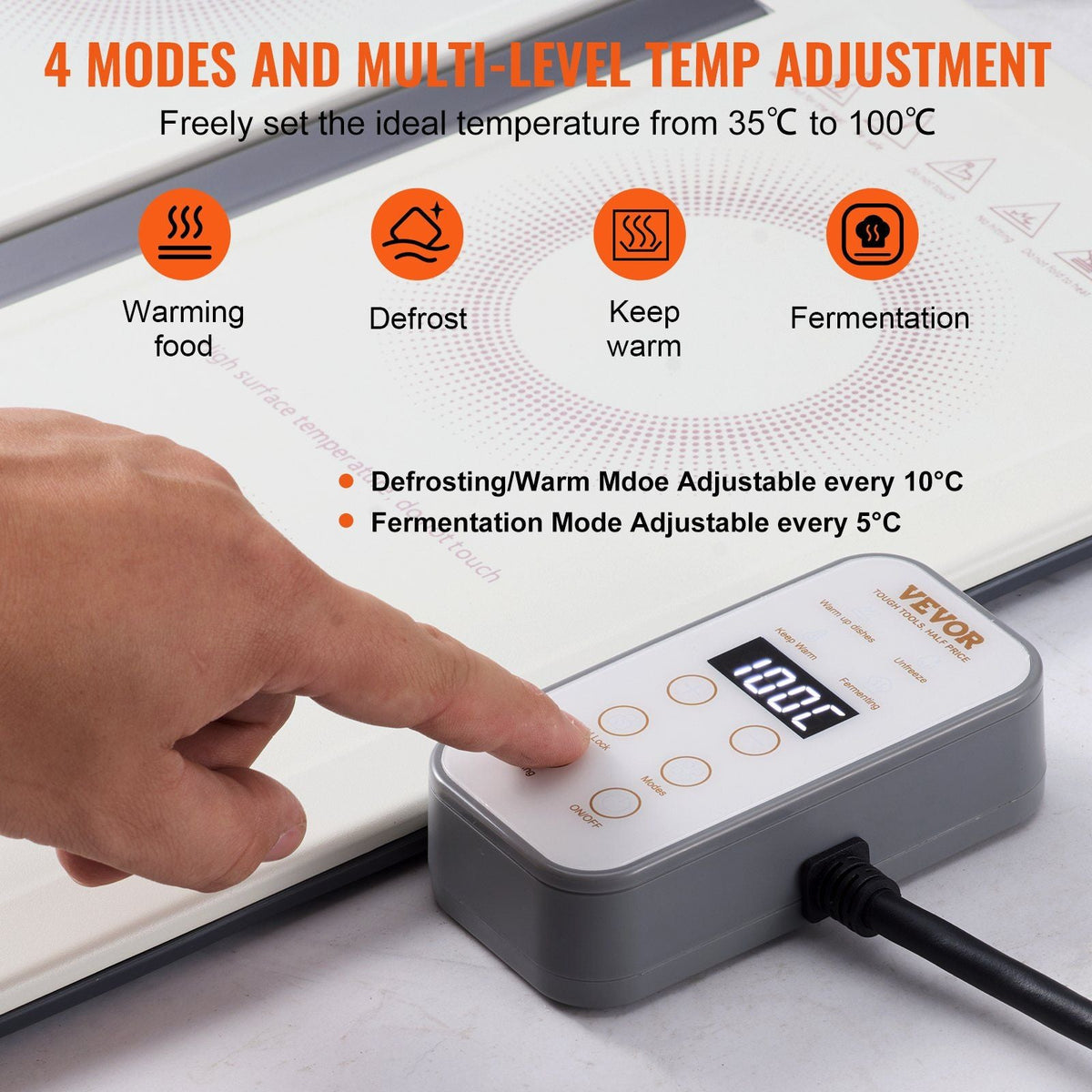 Electric Warming Tray, 18.9" x 10.2" Portable Cold Rolled Sheet Heating Tray with Temperature Control (35-100°C), Perfect for Catering, House, Parties, Events, Entertaining and Holiday, White
