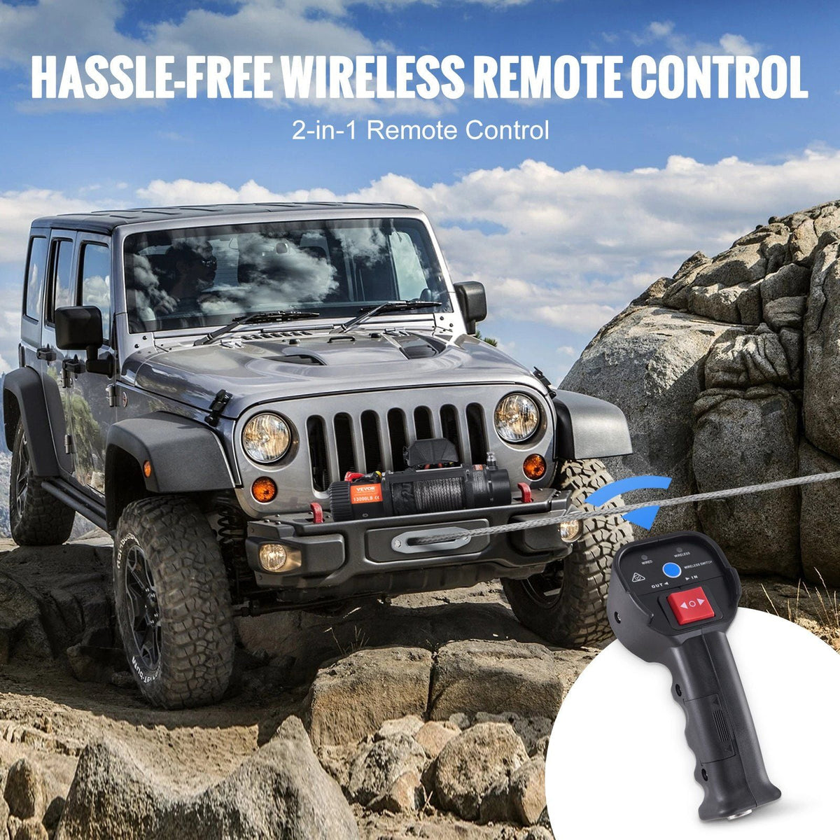 Electric Winch, 12V 13,000 lb Load Capacity Nylon Rope Winch, IP67 3/8' x 85ft ATV Winch with Wireless Handheld Remote & Hawse Fairlead for Towing Jeep Off-Road SUV Truck Car Trailer Boat