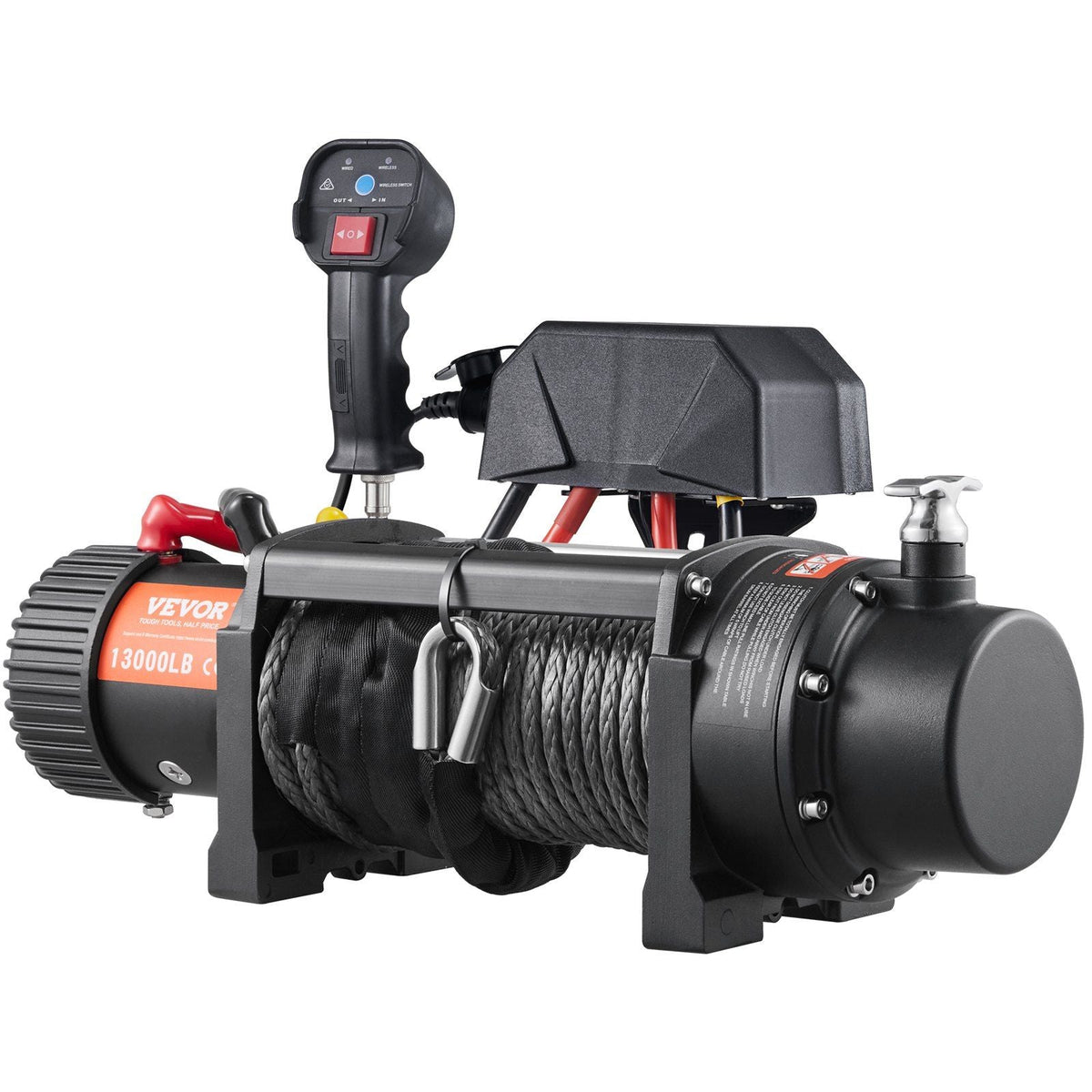Electric Winch, 12V 13,000 lb Load Capacity Nylon Rope Winch, IP67 3/8' x 85ft ATV Winch with Wireless Handheld Remote & Hawse Fairlead for Towing Jeep Off-Road SUV Truck Car Trailer Boat
