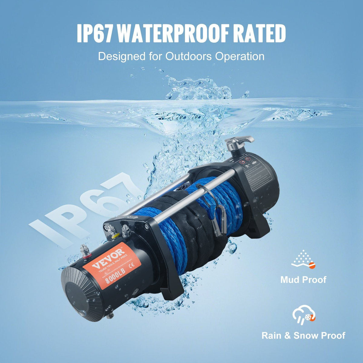Electric Winch, 12V 8000 lb Load Capacity Nylon Rope Winch, IP67 7/20' x 85ft ATV Winch with Wireless Handheld Remote & Hawse Fairlead for Towing Jeep Off-Road SUV Truck Car Trailer Boat