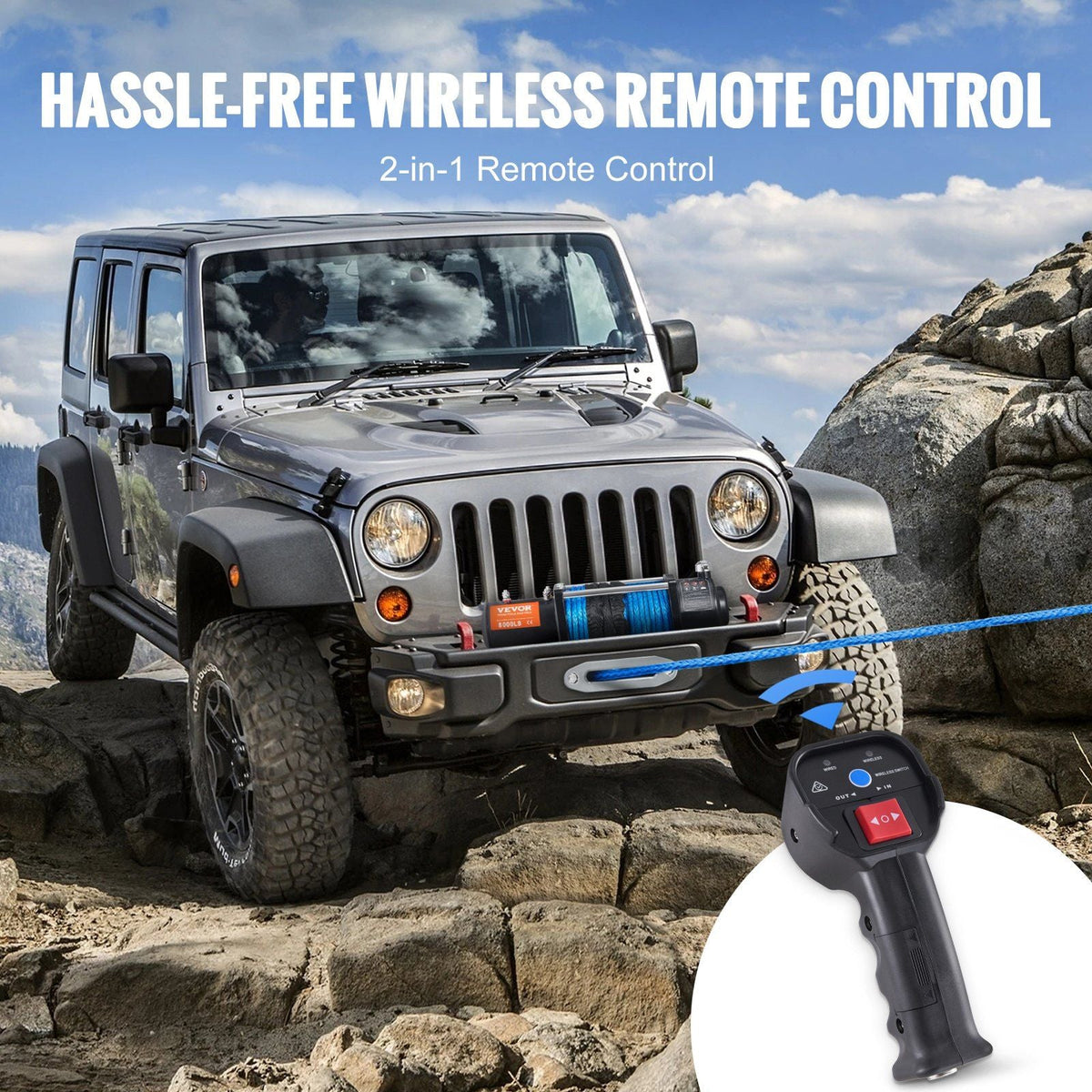 Electric Winch, 12V 8000 lb Load Capacity Nylon Rope Winch, IP67 7/20' x 85ft ATV Winch with Wireless Handheld Remote & Hawse Fairlead for Towing Jeep Off-Road SUV Truck Car Trailer Boat