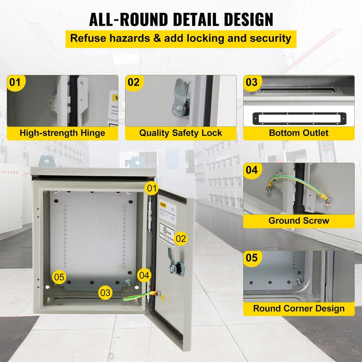 Electrical Enclosure, 12x10x6", Tested to UL Standards NEMA 4 Outdoor Enclosure, IP65 Waterproof & Dustproof Cold-Rolled Carbon Steel Hinged Junction Box for Outdoor Indoor Use, with Rain H