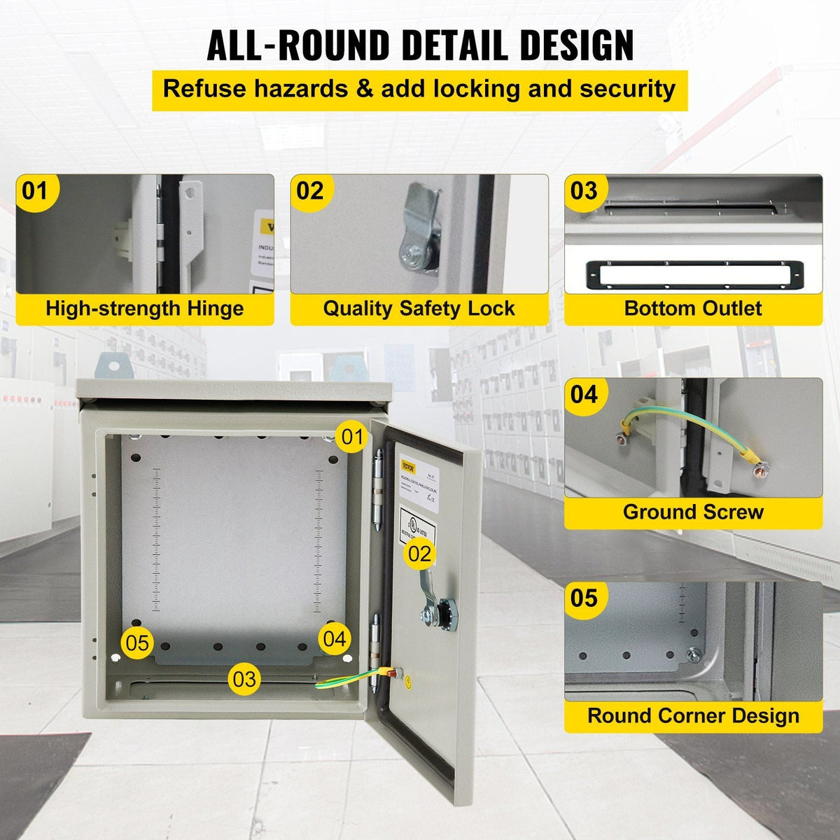 Electrical Enclosure, 16x16x6in, Tested to UL Standards NEMA 4 Outdoor Enclosure, IP65 Waterproof & Dustproof Cold-Rolled Carbon Steel Hinged Junction Box for Outdoor Indoor Use, with Rain Hood