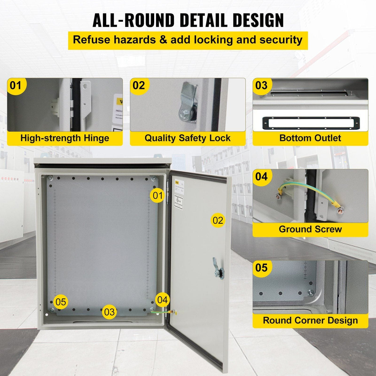 Electrical Enclosure, 20x12x10in, Tested to UL Standards NEMA 4 Outdoor Enclosure, IP65 Waterproof & Dustproof Cold-Rolled Carbon Steel Hinged Junction Box for Outdoor Indoor Use, with Rain Hood