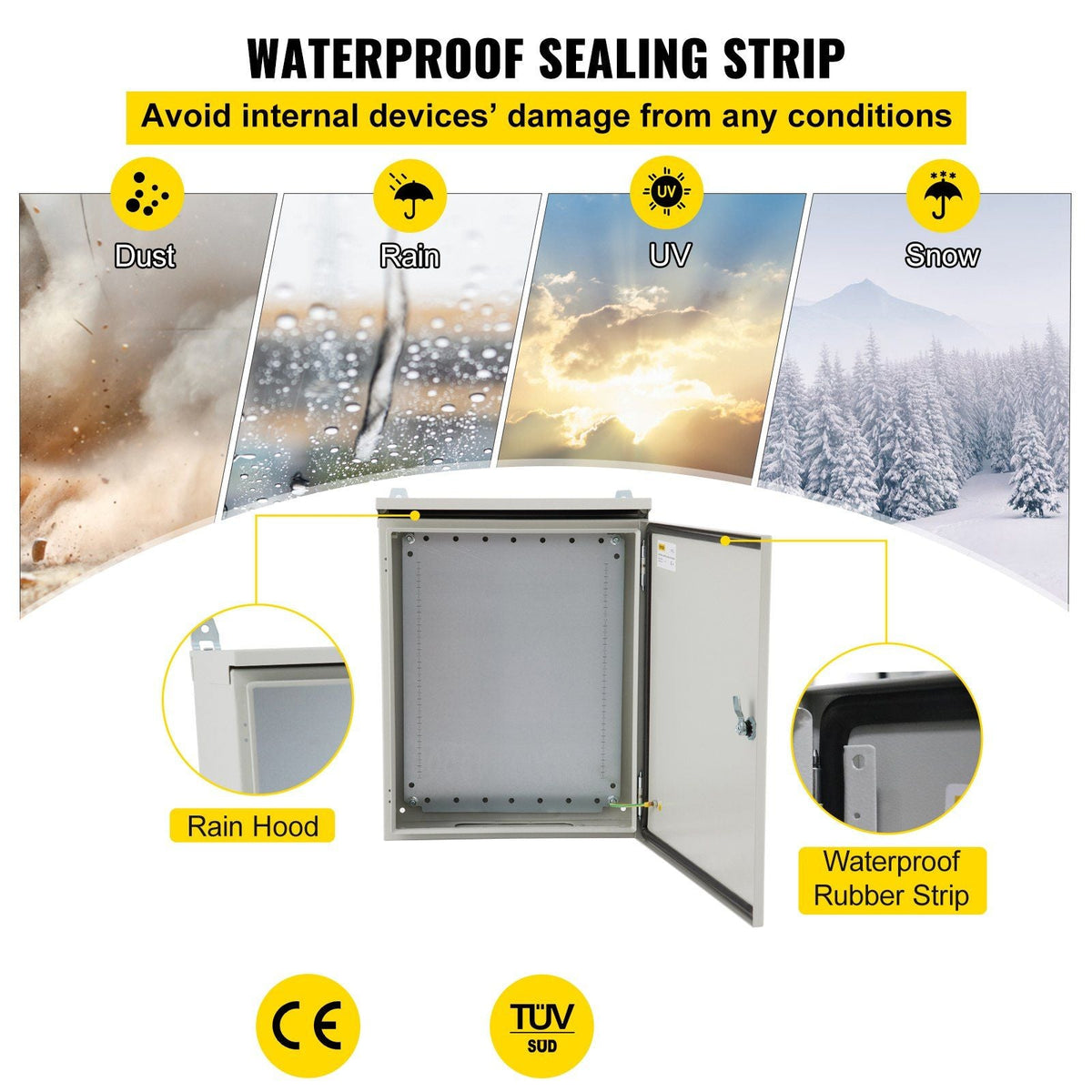 Electrical Enclosure, 20x12x10in, Tested to UL Standards NEMA 4 Outdoor Enclosure, IP65 Waterproof & Dustproof Cold-Rolled Carbon Steel Hinged Junction Box for Outdoor Indoor Use, with Rain Hood