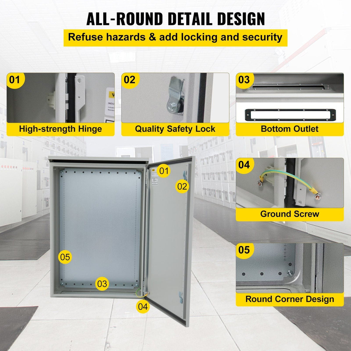 Electrical Enclosure, 24"x16"x12", Tested to UL Standards NEMA 4 Outdoor Enclosure, IP65 Waterproof & Dustproof Cold-Rolled Carbon Steel Hinged Junction Box for Outdoor Indoor Use, with Rain