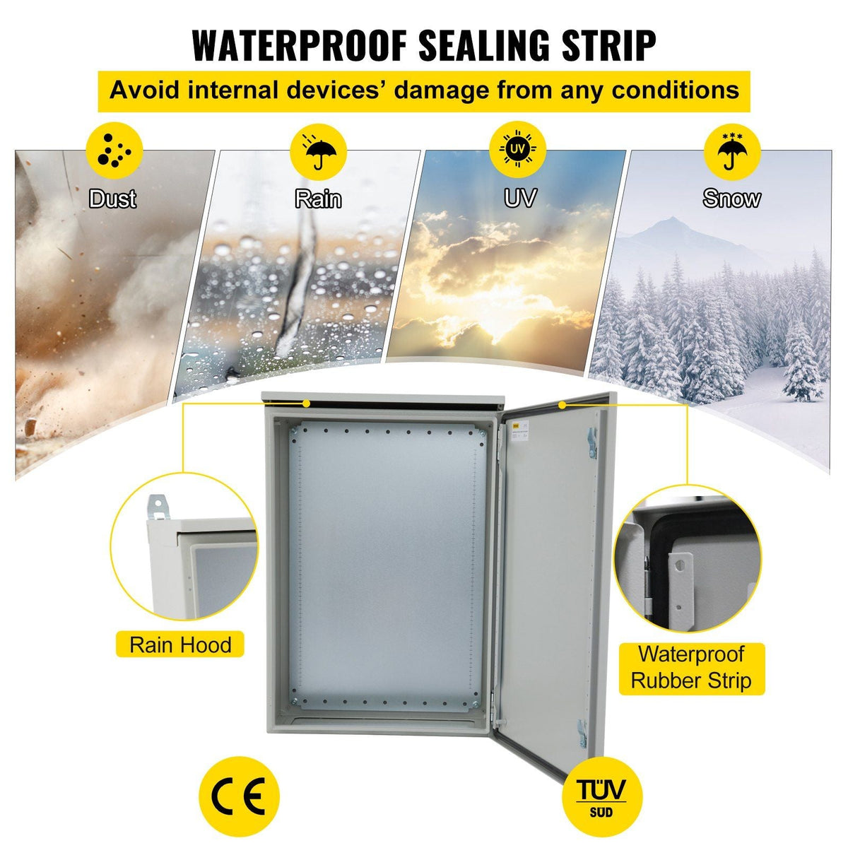 Electrical Enclosure, 24"x16"x12", Tested to UL Standards NEMA 4 Outdoor Enclosure, IP65 Waterproof & Dustproof Cold-Rolled Carbon Steel Hinged Junction Box for Outdoor Indoor Use, with Rain