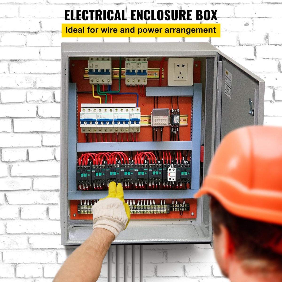 Electrical Enclosure, 28x20x8in, Tested to UL Standards NEMA 4 Outdoor Enclosure, IP65 Waterproof & Dustproof Cold-Rolled Carbon Steel Hinged Junction Box for Outdoor Indoor Use, with Rain Hood