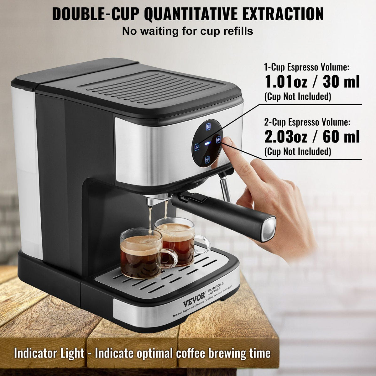 Espresso Machine, 15 Bar Coffee and Espresso Maker with Milk Frother Steam Wand, Professional Semi-Automatic Cappuccino Latte Machine with Touch Screen & Removable Water Tank, NTC Control System