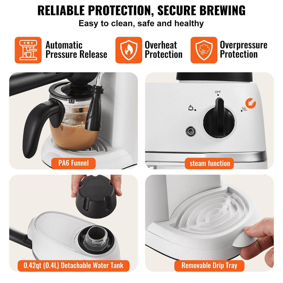 Espresso Machine, 3.5 Bar Espresso Maker with Milk Frother Steam Wand, 4-Cup Professional Coffee/Espresso Machine with Temp Gauge & Removable Water Tank for Latte Cappuccino, NTC Control System