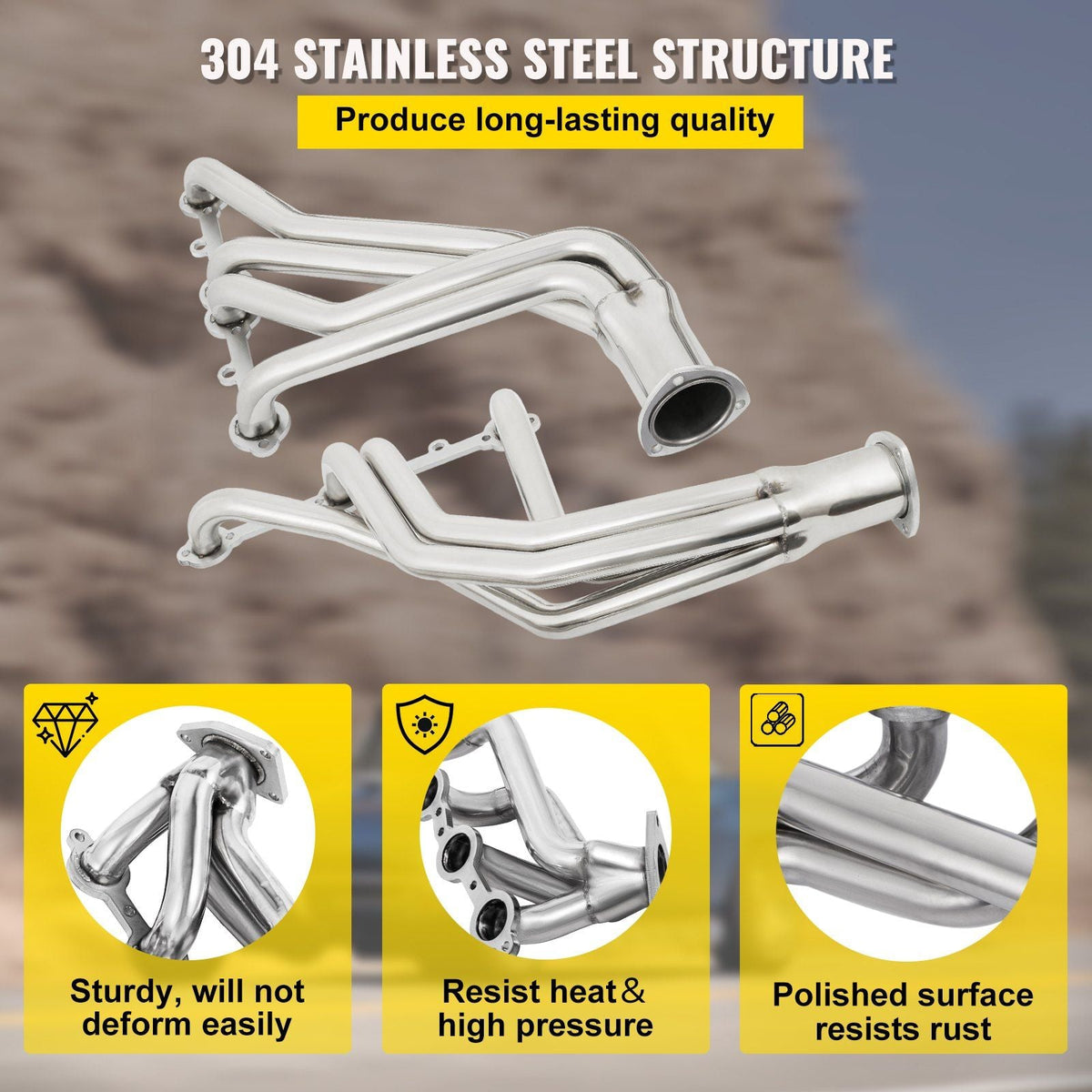 Exhaust Header Stainless Steel Long Tube Exhaust Header Polished Manifold Header For Chevy 283 302 305 307 327 350 400 Long Tube Exhaust Header