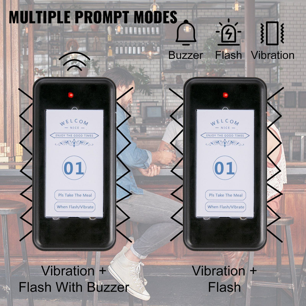 F100 Restaurant Pager System 10 Pagers, Max 98 Beepers Wireless Calling System, Set with Vibration, Flashing and Buzzer for Church, Nurse,Hospital & Hotel