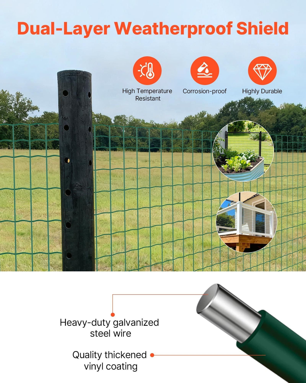 Farm Fence, 39 x 984 in, 2 x 4 in Mesh 2.1mm Galvanized Steel Wire Fencing for Cattle, Hog & Sheep, Heavy Duty Vinyl Coated Livestock Fence for Animal Enclosures, Cage Wire, Garden Fences, Green