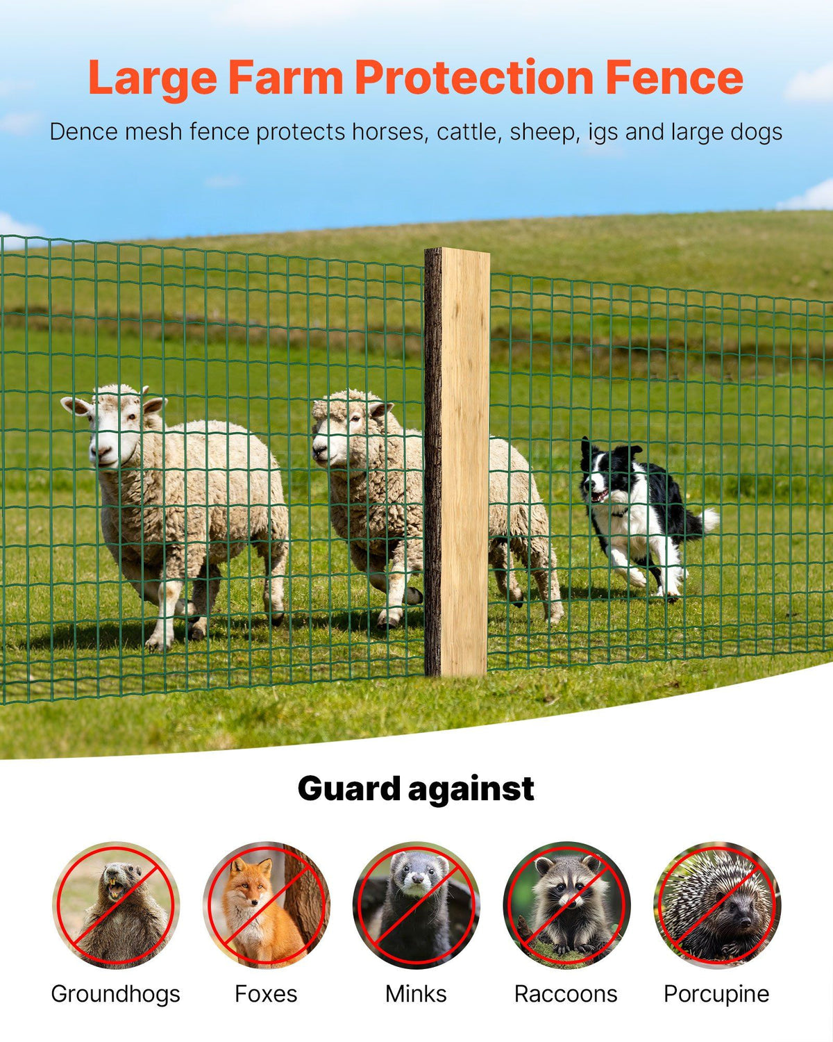 Farm Fence, 39 x 984 in, 2 x 4 in Mesh 2.1mm Galvanized Steel Wire Fencing for Cattle, Hog & Sheep, Heavy Duty Vinyl Coated Livestock Fence for Animal Enclosures, Cage Wire, Garden Fences, Green