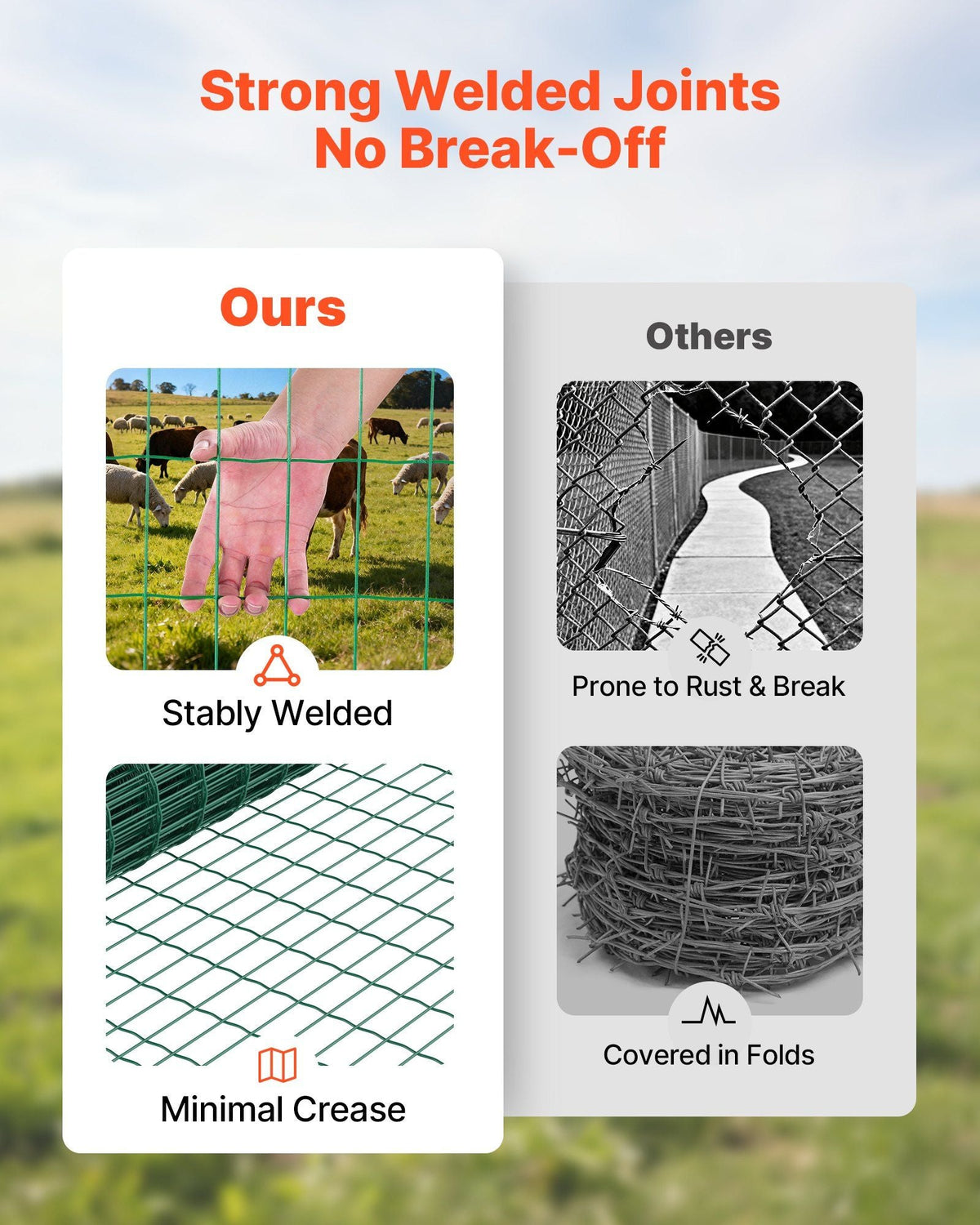 Farm Fence, 47 x 984 in, 2 x 4 in Mesh 2.1mm Galvanized Steel Wire Fencing for Cattle, Hog & Sheep, Heavy Duty Vinyl Coated Livestock Fence for Animal Enclosures, Cage Wire, Garden Fences, Green