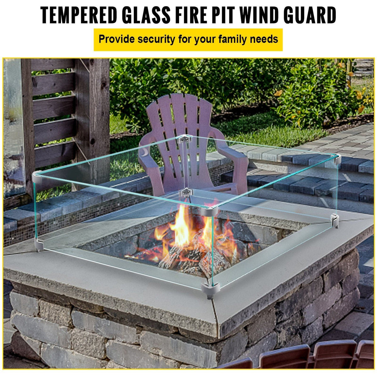 Fire Pit Wind Guard, 14 x 14 x 6 Inch Glass Wind Guard, Rectangular Glass Shield, 0.3" Thick Fire Table, Clear Tempered Glass Flame Guard, Steady Feet Tree Pit Guard for Propane, Gas, Outdoor