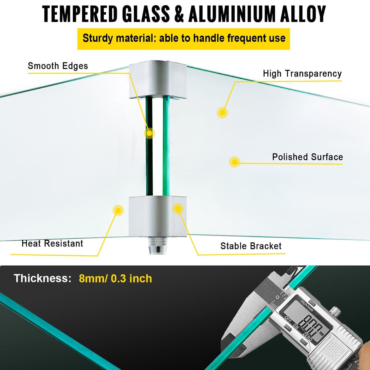 Fire Pit Wind Guard, 14 x 14 x 6 Inch Glass Wind Guard, Rectangular Glass Shield, 0.3" Thick Fire Table, Clear Tempered Glass Flame Guard, Steady Feet Tree Pit Guard for Propane, Gas, Outdoor