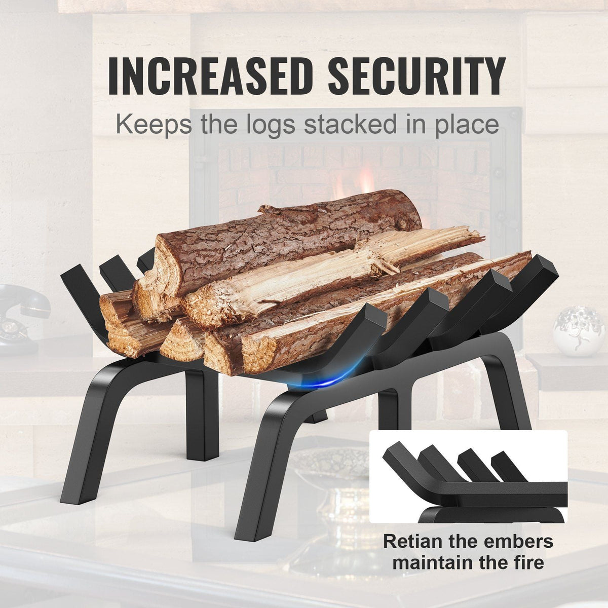 Fireplace Log Grate, 18 inch Heavy Duty Fireplace Grate with 6 Support Legs, 3/4'' Solid Powder-coated Steel Bars, Log Firewood Burning Rack Holder for Indoor and Outdoor Fireplace