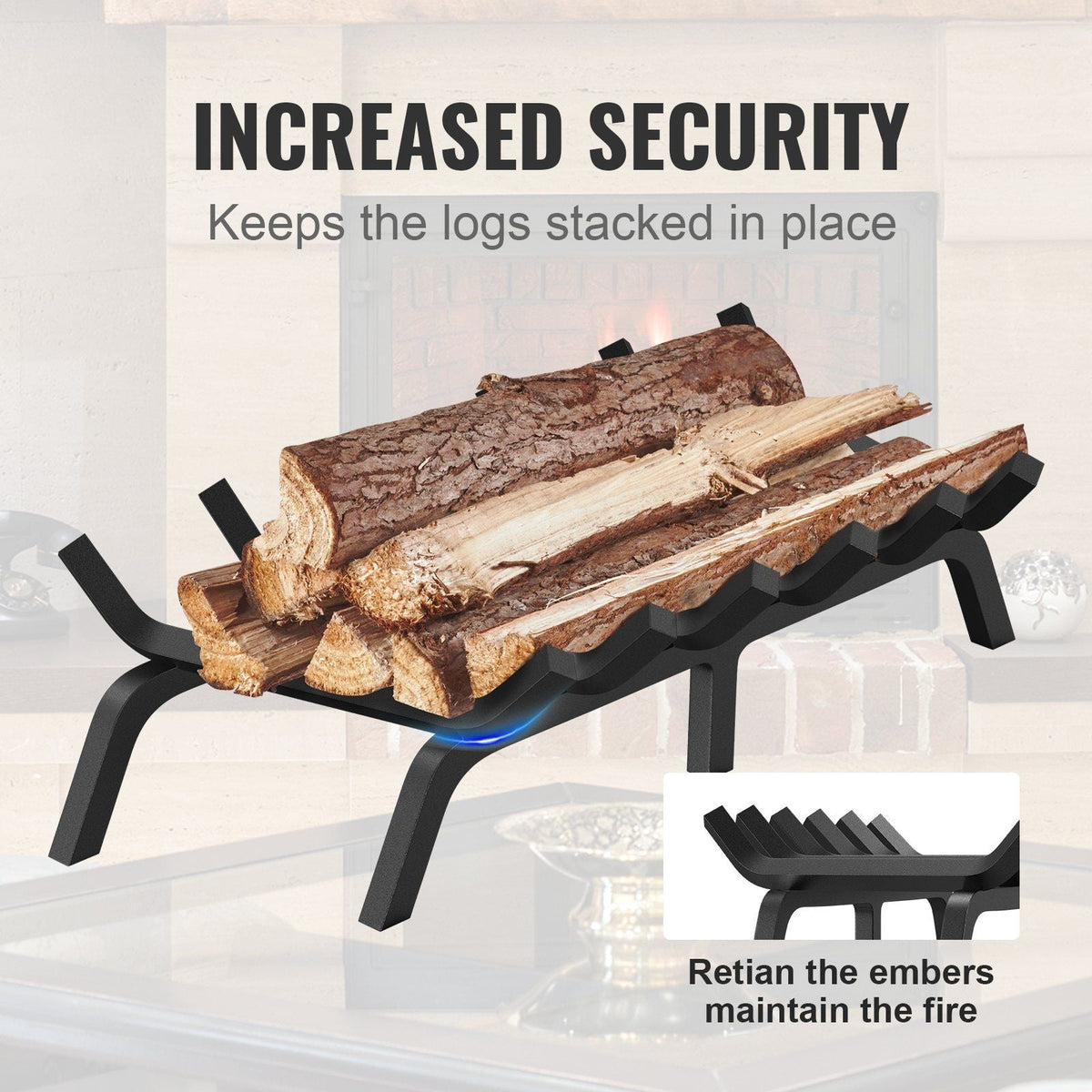 Fireplace Log Grate, 27 inch Heavy Duty Fireplace Grate with 6 Support Legs, 3/4'' Solid Powder-coated Steel Bars, Log Firewood Burning Rack Holder for Indoor and Outdoor Fireplace