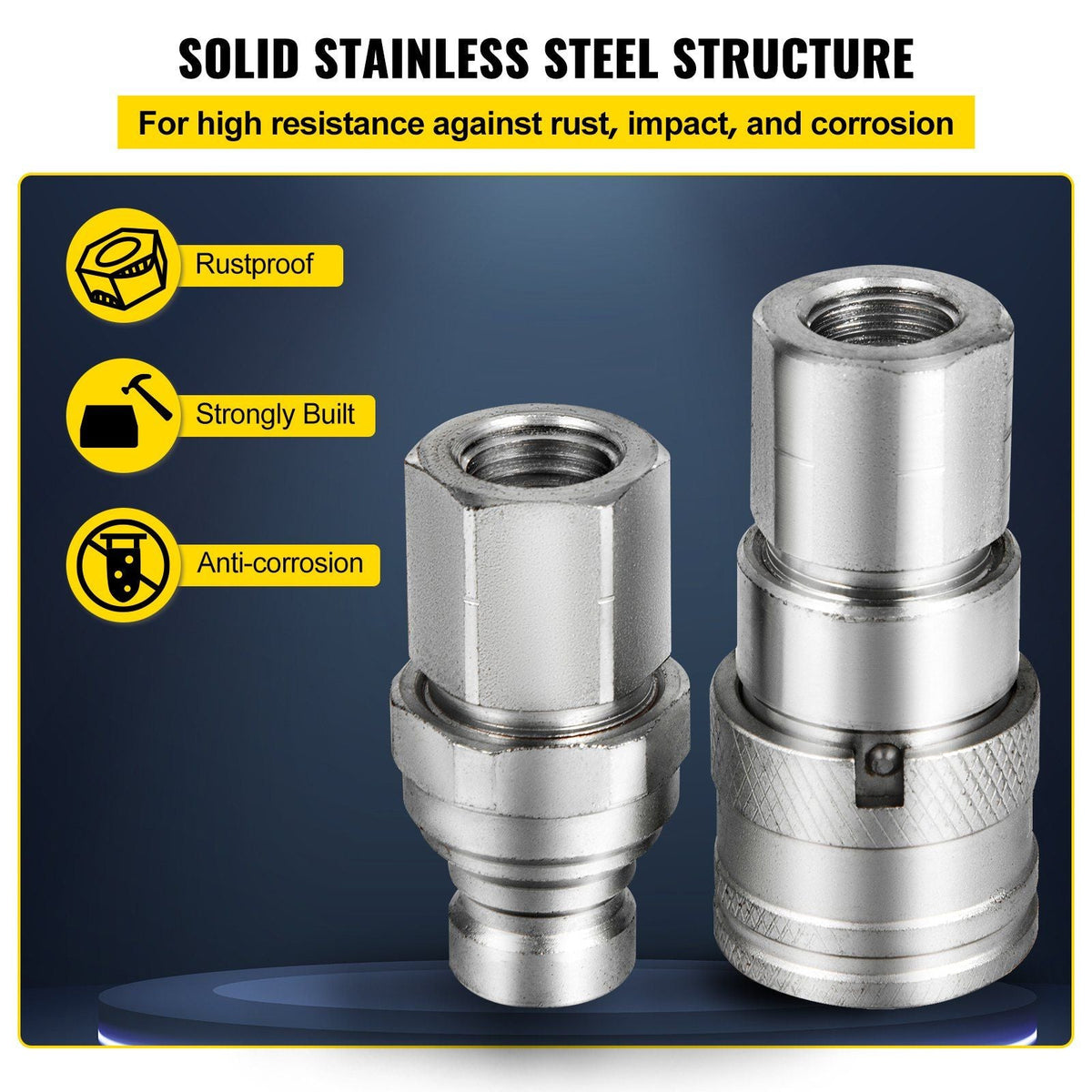 Flat Face Hydraulic Couplers 1/2'' Body 1/2'' NPT Thread, Skid Steer Quick Connect Coupling, 4061 PSI Hydraulic Fittings, Pioneer Hydraulic Couplers w/Dust Caps for Bobcat Case (ISO16028)