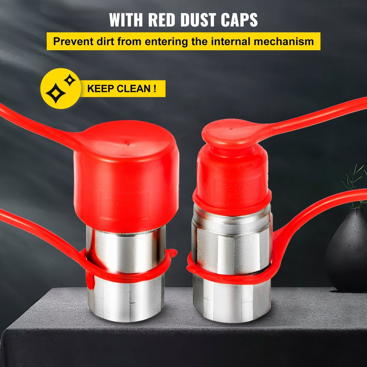 Flat Face Hydraulic Couplers 1/2'' Body 1/2'' NPT Thread, Skid Steer Quick Connect Coupling, 4061 PSI Hydraulic Fittings, Pioneer Hydraulic Couplers w/Dust Caps for Bobcat Case (ISO16028)