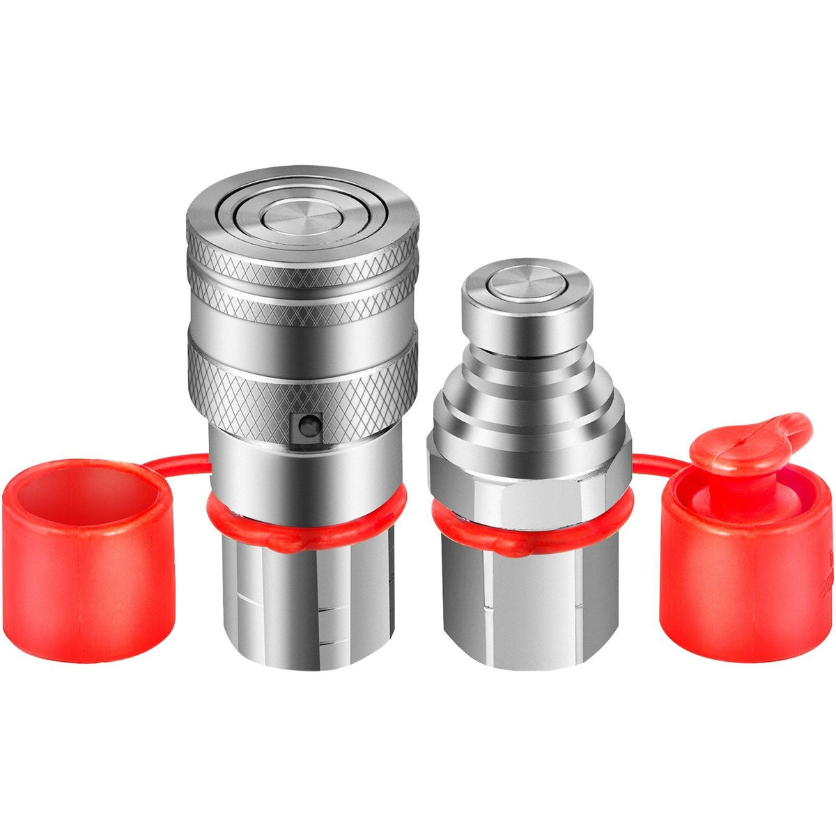 Flat Face Hydraulic Couplers 1/2'' Body 1/2'' NPT Thread, Skid Steer Quick Connect Coupling, 4061 PSI Hydraulic Fittings, Pioneer Hydraulic Couplers w/Dust Caps for Bobcat Case (ISO16028)